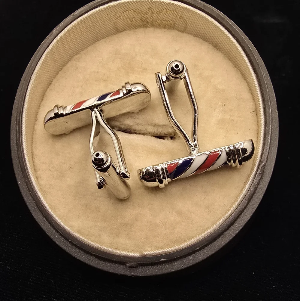 Enameled Barber Pole Cufflinks Novelty